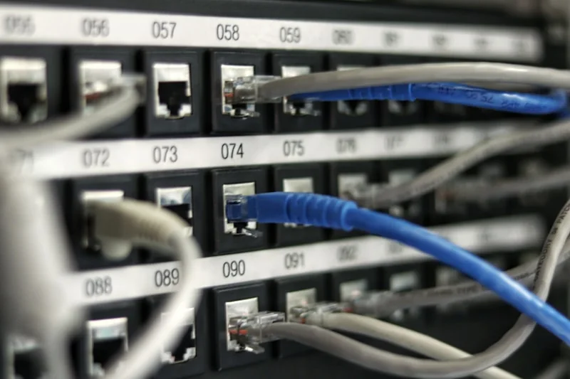 Network switch connected with Ethernet cables