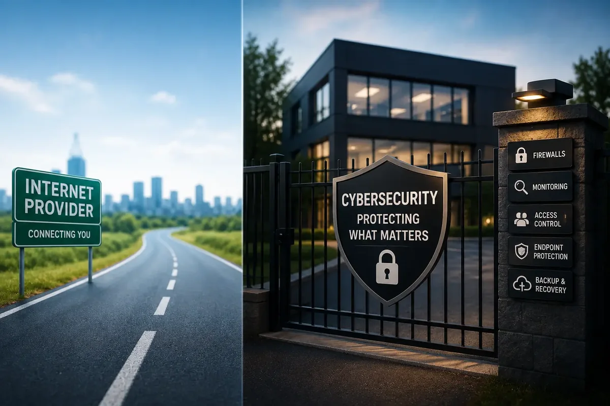 Illustration of internet connectivity and business cybersecurity protection