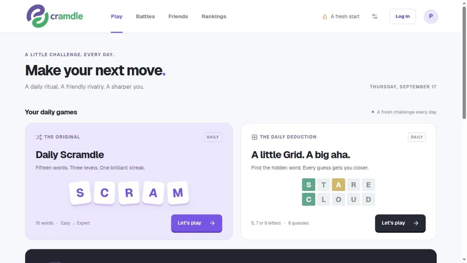 Scramdle homepage screenshot