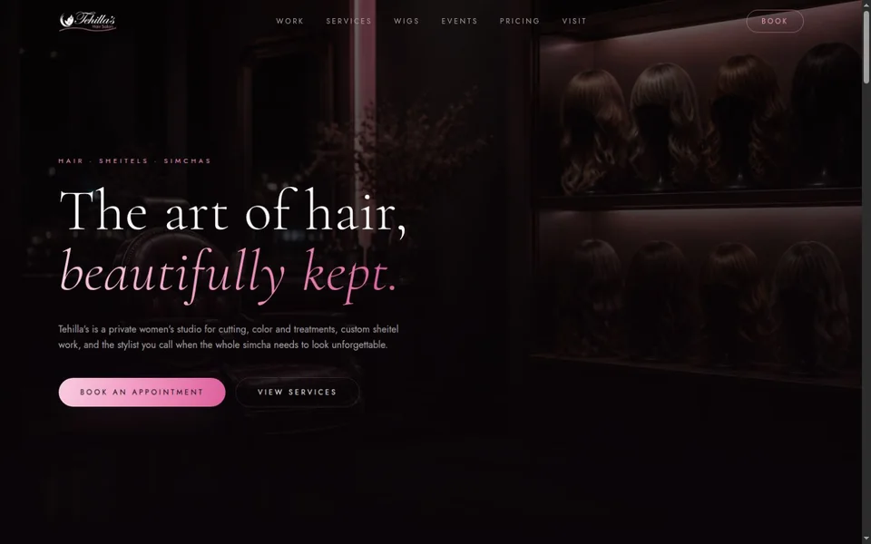 Tehilla’s Hair homepage screenshot