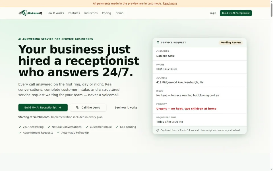 WorkHorse IQ homepage screenshot